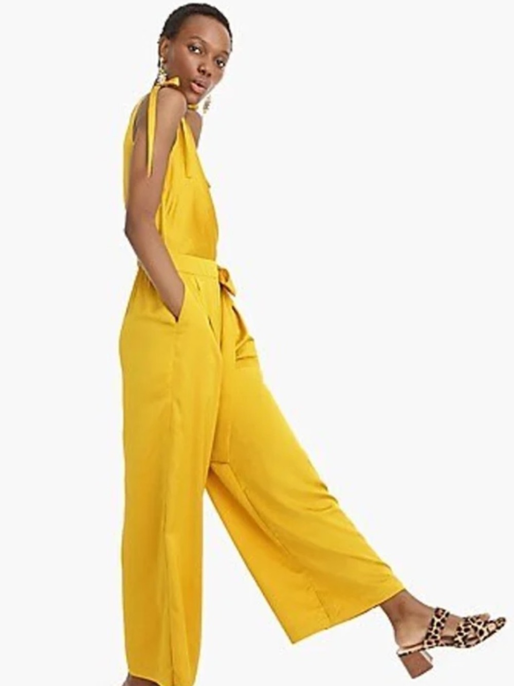 J.Crew Collection Satin Wide Leg Jumpsuit Yellow Wrap Tie Waist Size 6 NWT - Picture 5 of 7